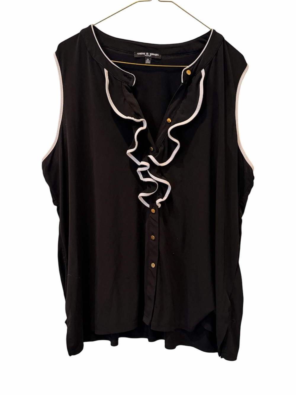 Cable & Gauge Black Ruffle-Trim Sleeveless Blouse